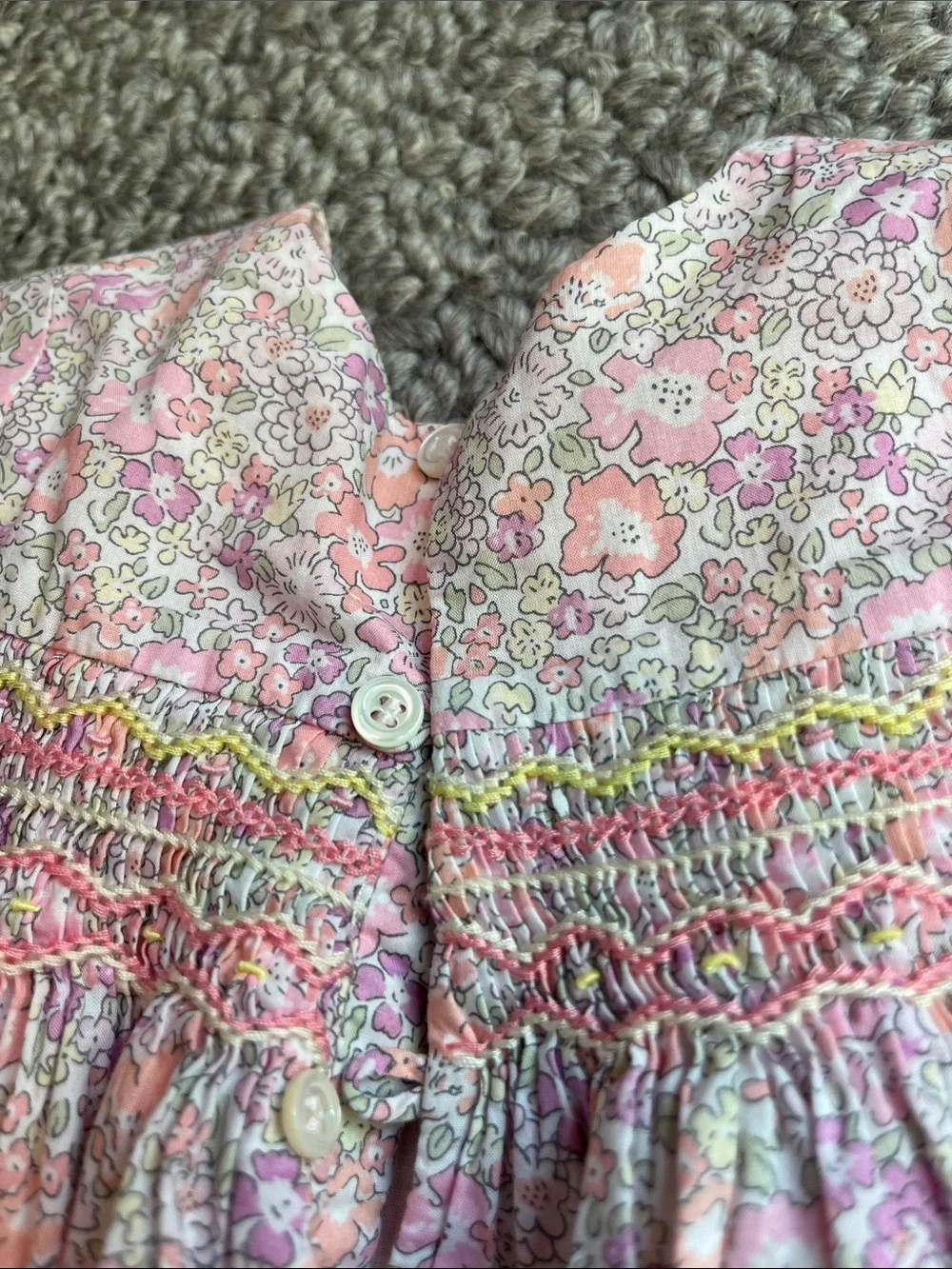 Bonpoint Pink Floral Smocked Dress with Pastel Accents